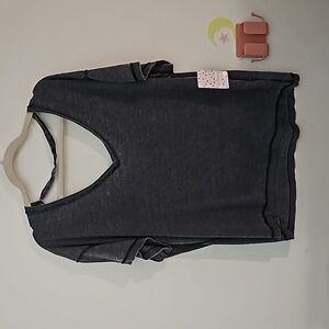 We The Free by FREE PEOPLE gray distressed open back tee size large